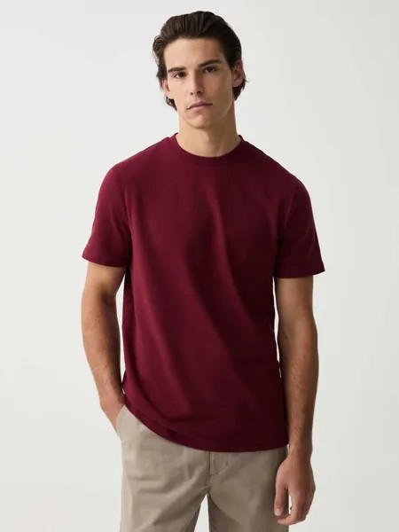 Футболка из хлопка стрейч с круглым вырезом Ovs, цвет burgundy