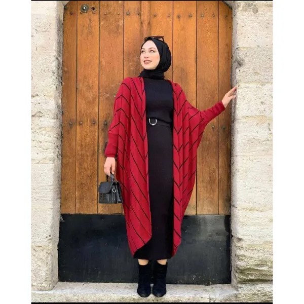 Мусульманские комплекты из двух частей Макси-платье и кардиган в полоску Комплект Абая Скромные комплекты исламской одежды Хиджаб Турецкие платья Дубай