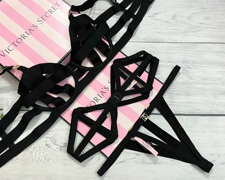Victorias Secret Luxe Lingerie Banded Strappy Demi Bra 3Pc Set Бюстгальтер+стринги+подвязка