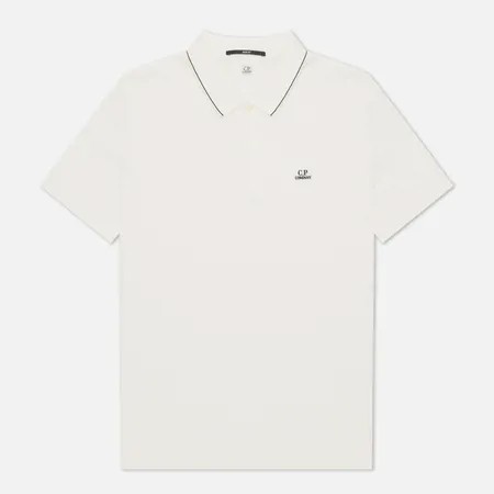 Мужское поло C.P. Company Stretch Pique Classic Logo Badge, цвет белый, размер XXL