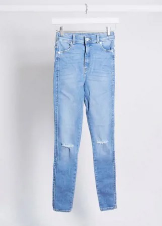 Супероблегающие джинсы с завышенной талией и рваными коленями Dr Denim-Голубой