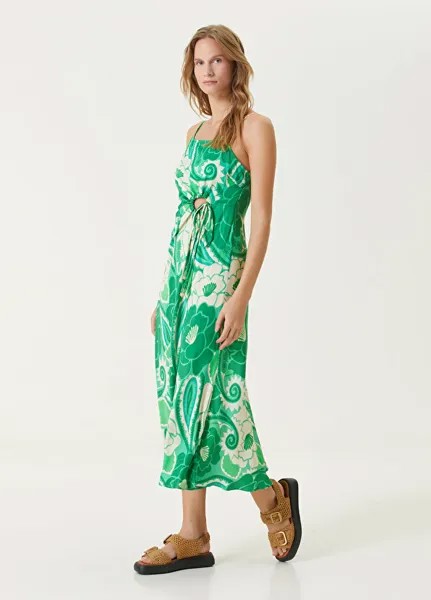 Зеленое платье миди со сборками и цветочным принтом Farm Rio