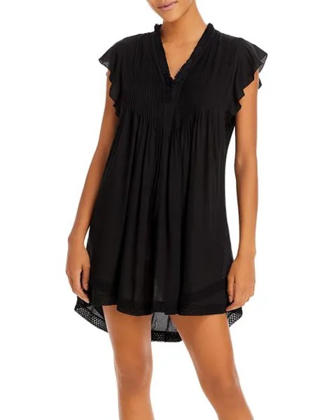 Плиссированное мини-платье Sasha Poupette St. Barth, цвет Black