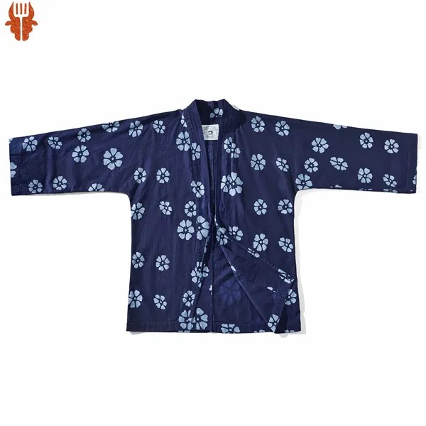 Винтажный Мужской пиджак индиго в японском стиле, новинка весны-лета, тонкий голубой окрашенный халат с цветочным принтом, Повседневный Кардиган в стиле ретро, куртка, пальто