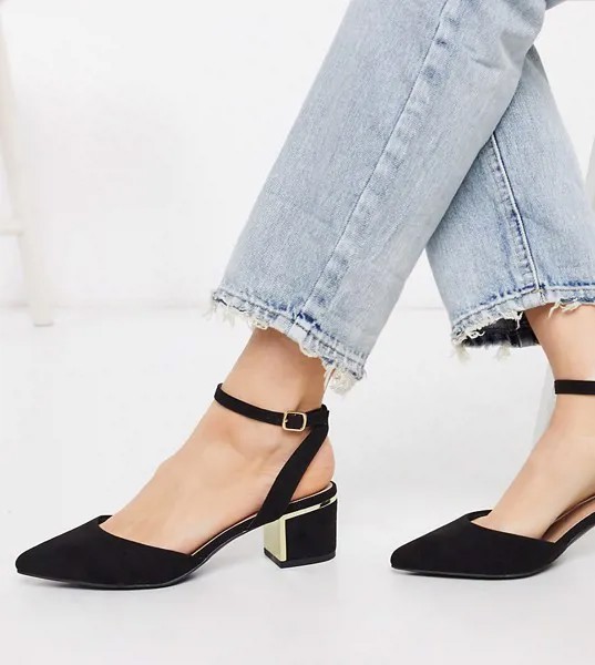 Черные туфли на каблуке для широкой стопы с ремешком на пятке New Look-Черный