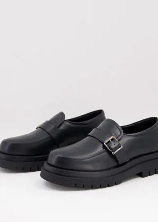 Черные туфли-монки на массивной подошве из блестящей искусственной кожи Truffle Collection-Черный цвет