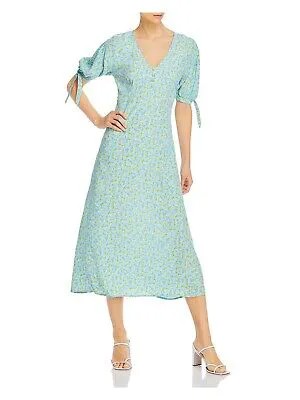 FAITHTHE BRAND Женское голубое платье миди с завязками на пуговицах и рукавами-фонариками M
