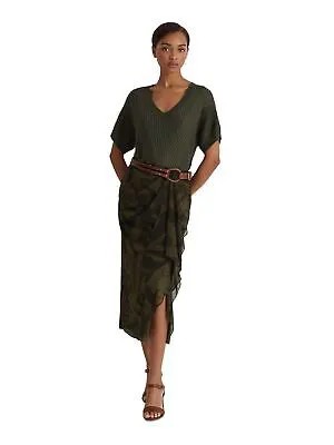 Женская зеленая юбка-карандаш миди с водопадом и оборками на молнии RALPH LAUREN 10