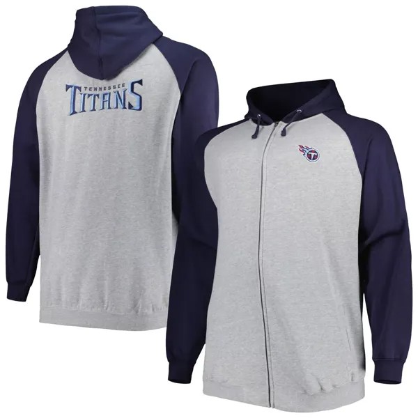 Мужская куртка Fanatics с логотипом Heather Grey Tennessee Titans Big & Tall из флиса реглан на молнии во всю длину