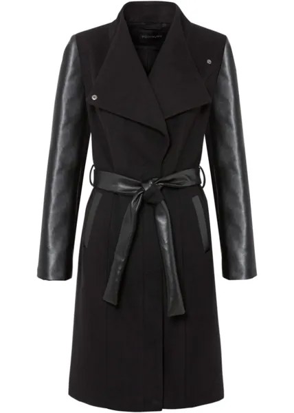 Короткое пальто с рукавами из искусственной кожи Bodyflirt, черный