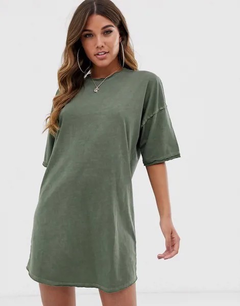 Платье-футболка с необработанными краями ASOS DESIGN-Зеленый