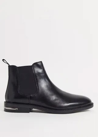 Черные кожаные ботинки челси на металлическом каблуке Walk London Oliver-Черный