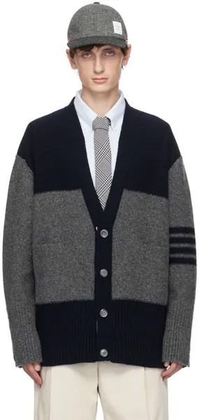 Серо-темно-синий кардиган с четырьмя перемычками Thom Browne