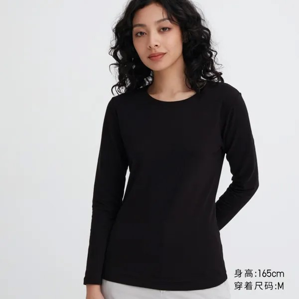 Женская футболка Uniqlo Duo Nuan HEATTECH с круглым вырезом, черный