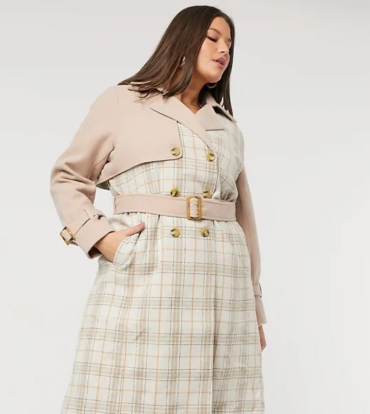Тренч в клетку Fashion Union Plus-Многоцветный