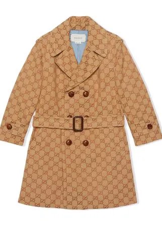 Gucci Kids двубортное пальто с узором GG Supreme