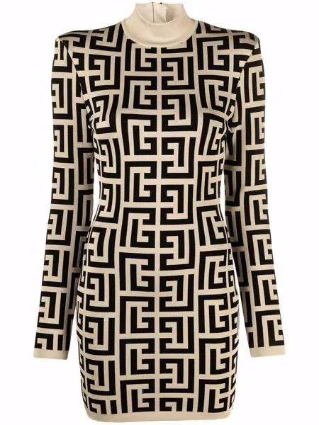 Balmain трикотажное платье мини с монограммой