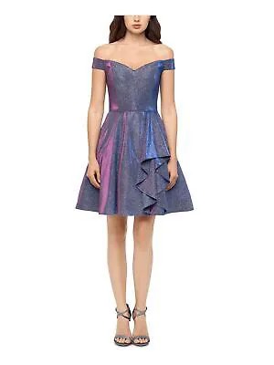 BLONDIE Женское серебристое блестящее короткое вечернее платье с открытыми плечами + расклешенное платье 0