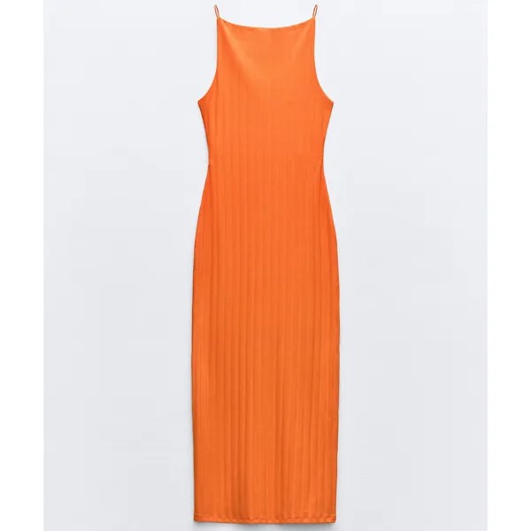 Платье Zara Ribbed Midi, оранжевый
