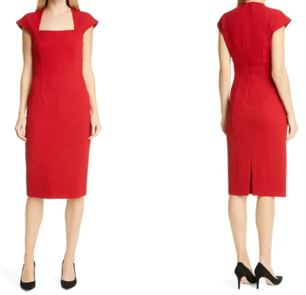 Красное текстурированное трикотажное платье HUGO BOSS Drilekara с квадратным вырезом и рукавами-крылышками 4US 8UK