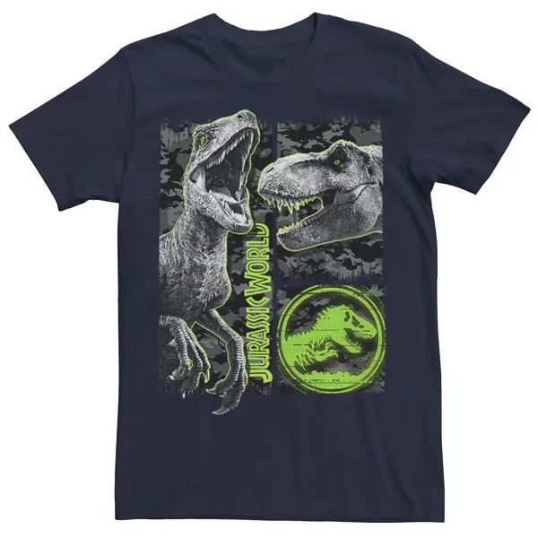Мужская камуфляжная футболка Jurassic World Two Raptor T-Rex с царапинами Licensed Character, синий
