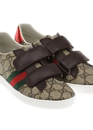 Коричневые кеды с застежками велкро GUCCI