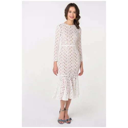 Кружевное платье миди с оборкой T-Skirt SS18-28-0639-FS Белый 40
