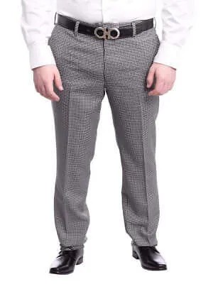 Шерстяные классические брюки узкого кроя Napoli серо-черного цвета с плоской передней частью в клетку