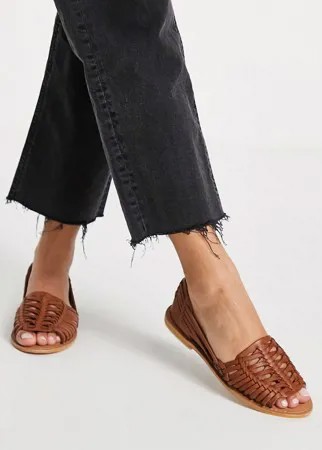 Светло-коричневые кожаные сандалии с плетеной отделкой ASOS DESIGN Florentine-Коричневый цвет