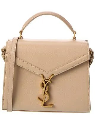 Saint Laurent Cassandra Мини Кожаная Сумка Через Плечо Женская Бежевая