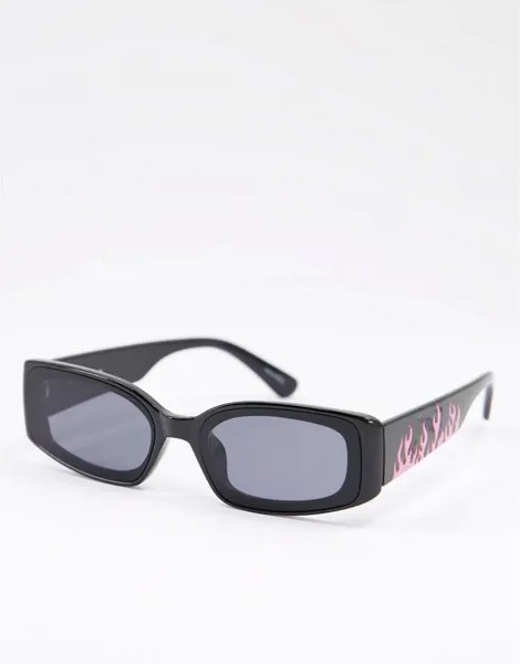 Черно-розовые солнцезащитные очки в прямоугольной оправе с принтом пламени Skinnydip x Nella Rose-Черный цвет