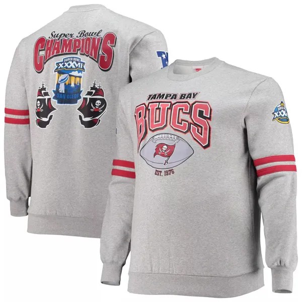 Мужской пуловер с принтом Mitchell & Ness Heathered Grey Tampa Bay Buccaneers Big & Tall со сплошным принтом