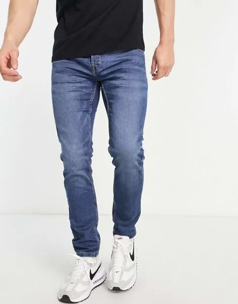 Синие джинсы узкого кроя средней длины Only & Sons