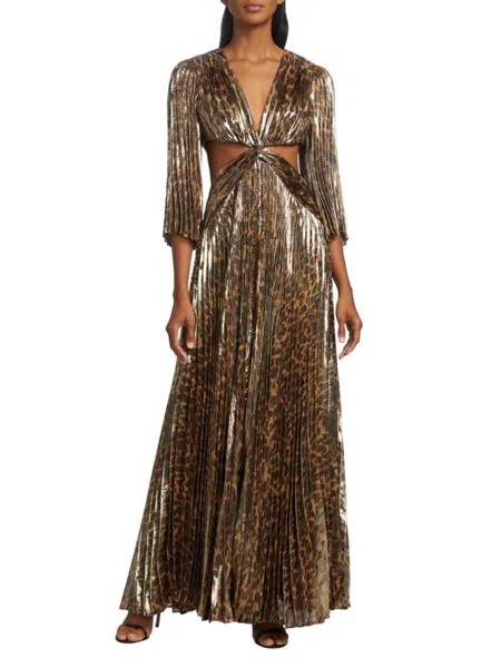 Платье макси из смесового шелка с вырезами Bahama Alice + Olivia, цвет Spotted Leopard