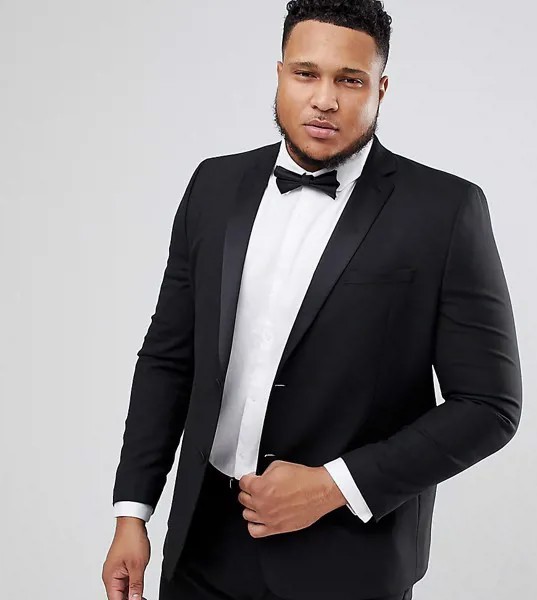 Черный пиджак-смокинг узкого кроя ASOS PLUS