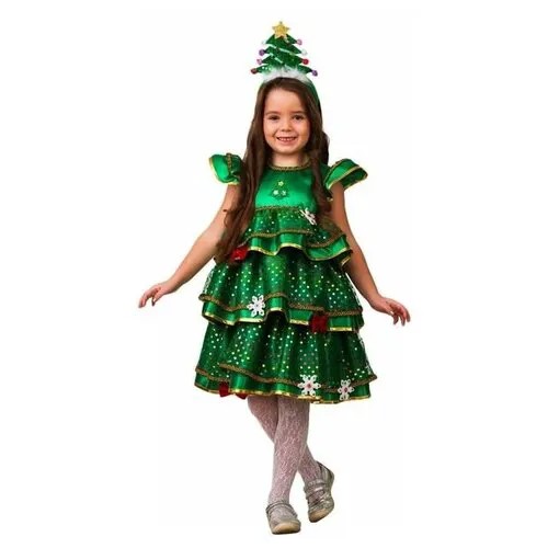 Карнавальный костюм «Ёлочка-малышка», сатин, платье, ободок, размер 30, рост 116 см