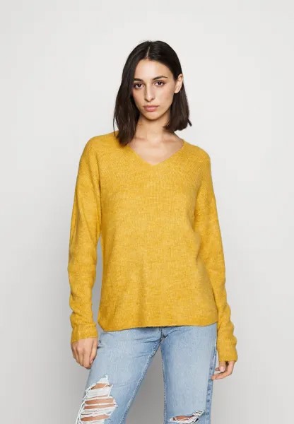 Джемпер Vero Moda Vmcrewlefile V-Neck, коричнево-оливковый / меланж