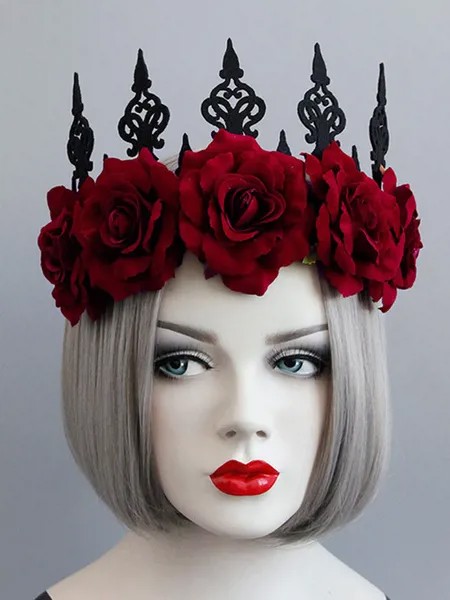 Milanoo Tiara Crown For Women Burgundy Rose Tiara Headwear Halloween Costume Accessories