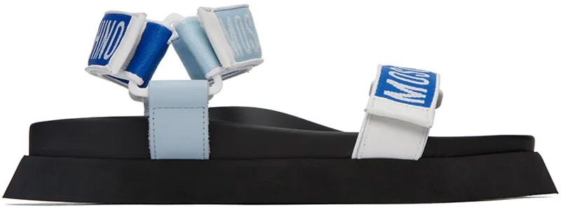 Синие жаккардовые сандалии с логотипом Moschino
