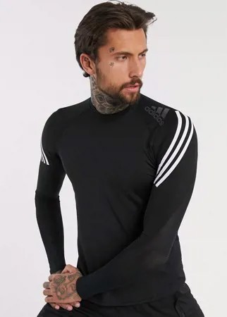 Черный лонгслив с 3 полосами adidas Training alphaskin-Черный цвет