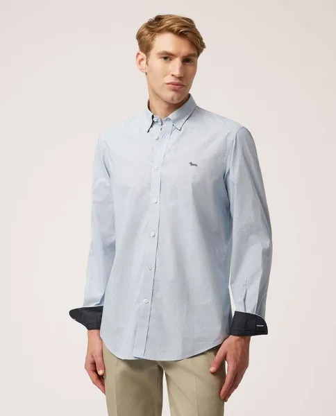 Обычная мужская рубашка с микропринтом голубого цвета Harmont&Blaine, светло-синий