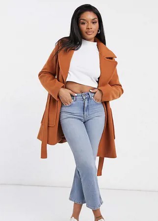 Пальто с запахом и поясом Fashion Union Petite-Коричневый цвет