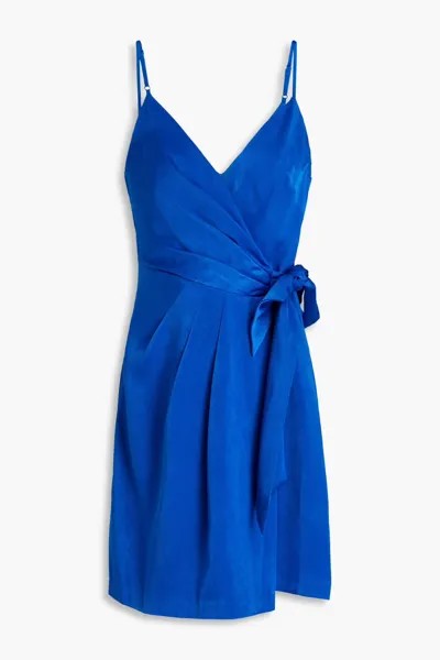 Плиссированное атласное платье мини с запахом Aidan Mattox, королевский синий