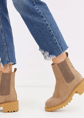 Серо-коричневые ботинки челси для широкой стопы ASOS DESIGN-Бежевый