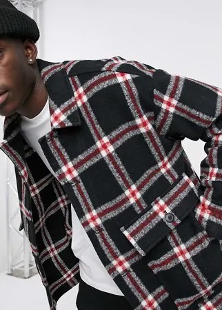 Куртка Харрингтон в красную/черную клетку ASOS DESIGN-Красный