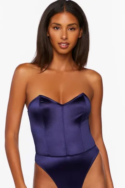 Атласное боди в нижнем белье без бретелек Forever 21, нави