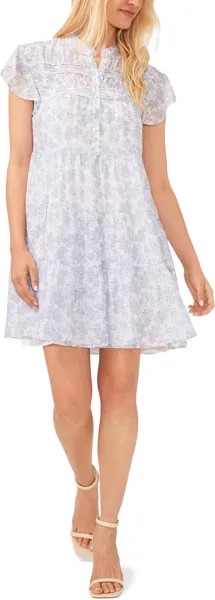Платье с кокеткой и развевающимися рукавами CeCe, цвет Ultra White