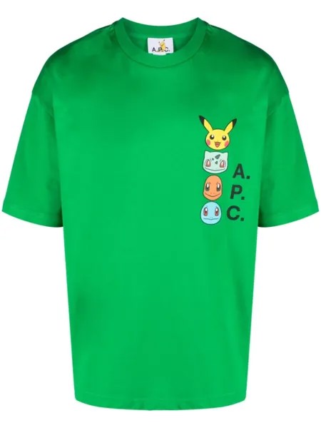 A.P.C. футболка с логотипом из коллаборации с Pokémon, зеленый