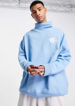 Голубая oversized-водолазка с надписью «Future» (от комплекта) Topman-Голубой