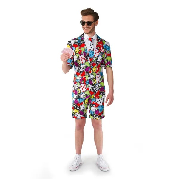 Мужской костюм летний с галстуком Suitmeister Casino Icons Poker Party, мультикор